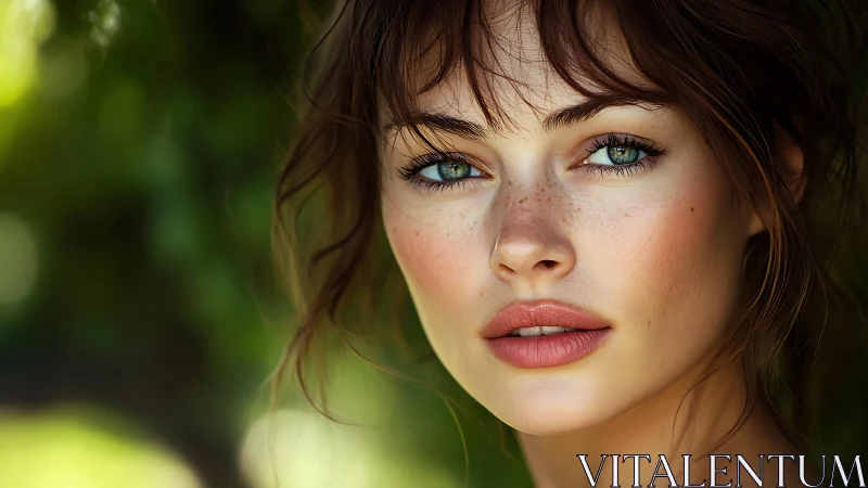 Digital portrait shows close-up of young woman with green eyes