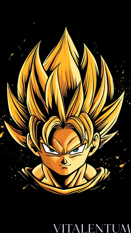 Golden warrior’s hair blazes upward and shreds the dark