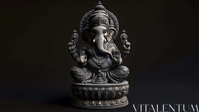 Intricately Detailed Lord Ganesha Statue in Dark Artistic Lighting.