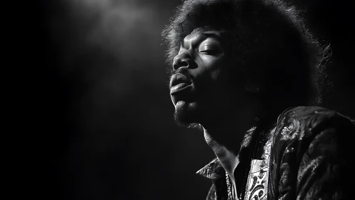 Soulful black and white stage portrait captures live intensity