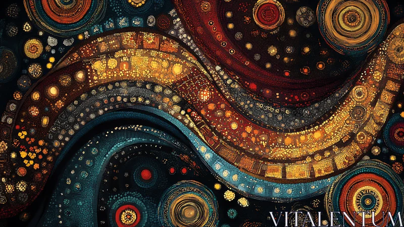 Celestial tessellation waves with luminous orbital lattices.