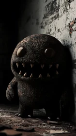 Textured monster figurine in low key cinematic side lighting