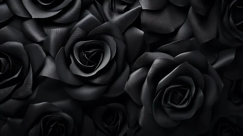 Macro study of folded black rose petals in dense array.