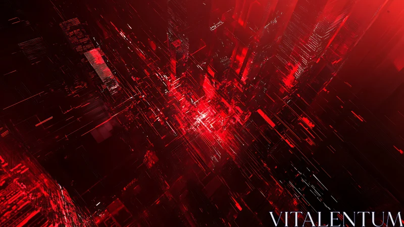 Cyberpunk red data core in fragmented geometric perspective.