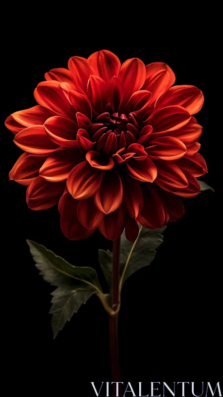 Scarlet dahlia bloom illuminated against deep black background studio portraiture