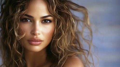 Sunlit curls frame a gaze sharpened like sea-washed glass