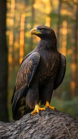 Regal eagle stands watchful in golden forest light