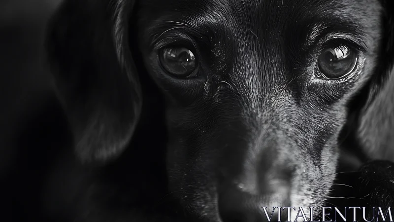 Intimate monochrome closeup of soulful dog eyes portrait.