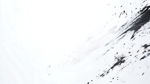 Monochrome ink streaks slice across stark white field.
