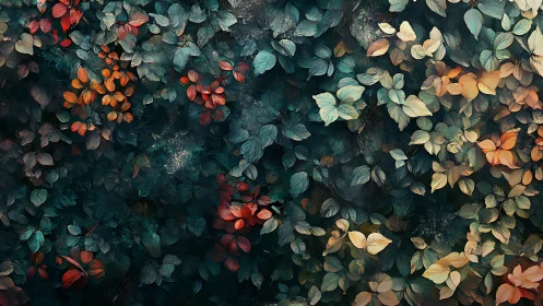 Multicolored foliage covers dense surface in layered pattern