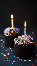 Festive Black Velvet Birthday Cupcakes With Sparkling Candles