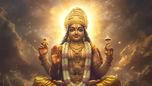 Golden Hindu deity portrait with radiant celestial halo.