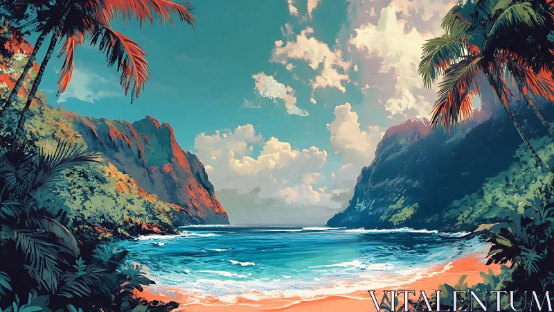 Tropical Paradise Cove with Turquoise Waters Between Red Cliffs