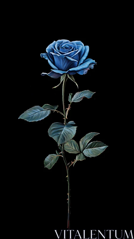 Blue Rose with Stem and Foliage.