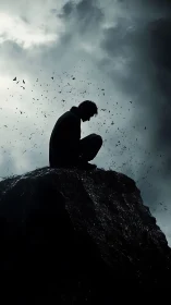 Storm-perched loner scattering thoughts into the wind.