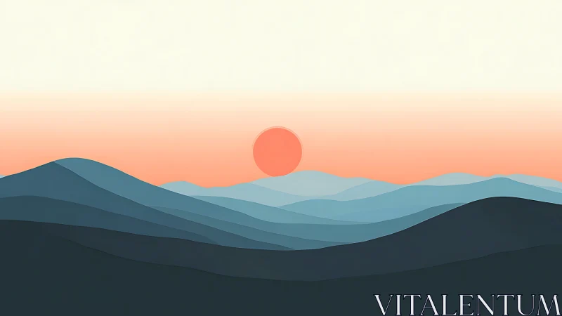 Soft sunrise drifting over layered blue mountain waves.