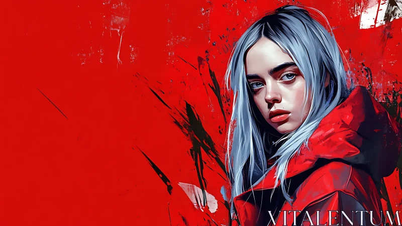 Silver haired rebel ignites a crimson storm of attitude.