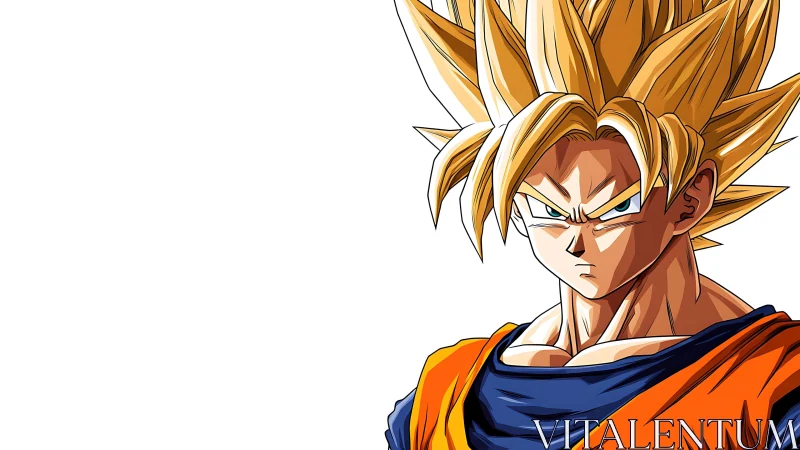 Spiky haired anime warrior portrait on white negative space