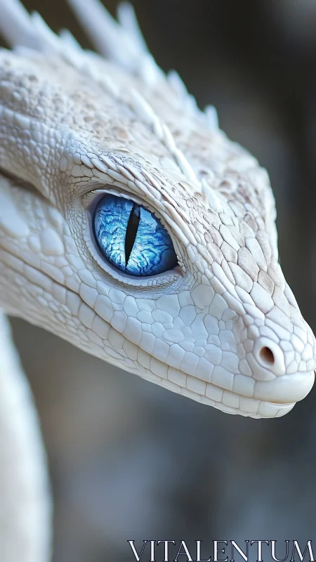 White scaled dragon close-up with detailed blue reptile eye.