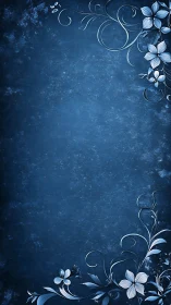 Deep Blue Floral Ornamental Background with Scrollwork Design.