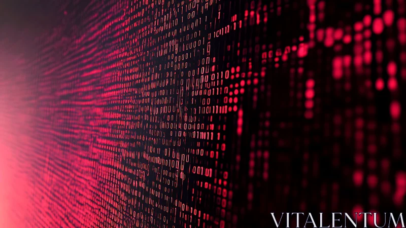 Cyberpunk binary data wall in deep red matrix perspective.