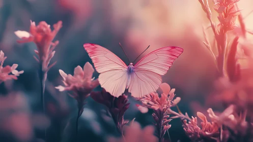 High-depth macro study of pink butterfly on desaturated floral field