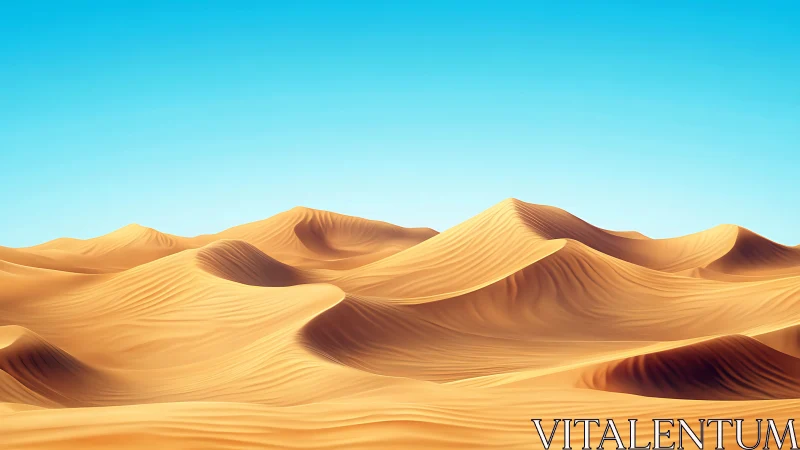 Golden sand dunes under clear blue desert sky horizon.