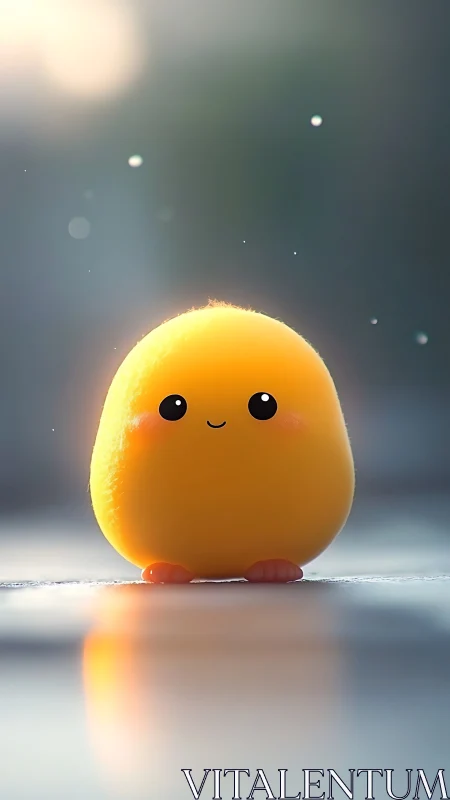 Glowing Yellow Character with Cheerful Expression in Soft Light.