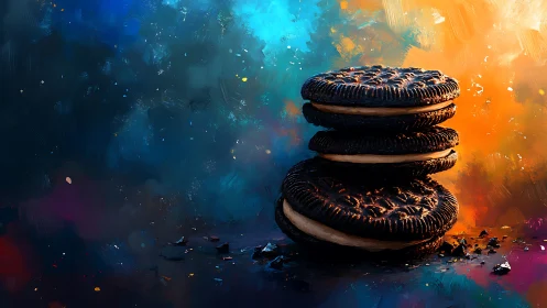 Dreamy cookie stack against a swirl of glowing color.