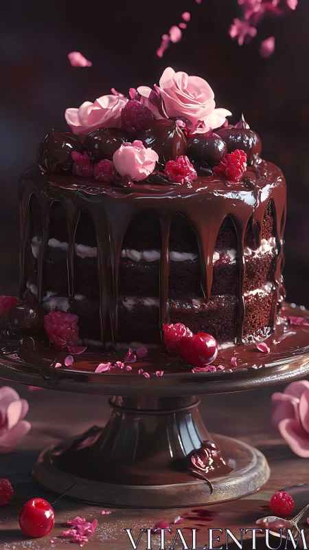 Cascading Chocolate Dreams With Rose Petals Dance