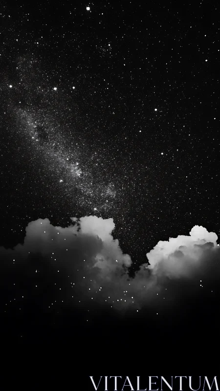 Monochrome Milky Way Above Luminous Cloud Bank, Vertical Study.