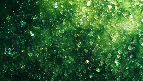 Emerald glass shards shimmer in a lush abstract field.