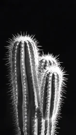 Monochrome cactus study with high-contrast rim lighting focus.