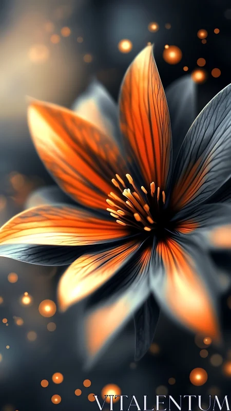 Orange and Gray Flower Bloom with Bokeh Particle Effects