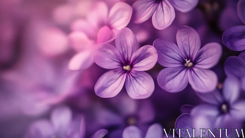 Purple five-petaled flowers in soft focus arrangement