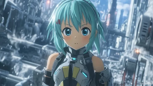 Soft-eyed space explorer pausing in a quiet sci fi city.