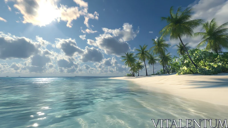 Tropical Beach Paradise with Palm Trees and Clear Turquoise Waters