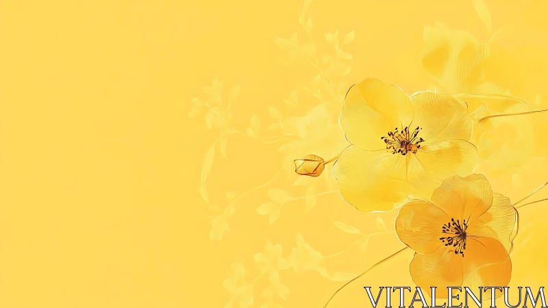 Golden Blooms Dance: Ethereal Yellow Flowers in Sunlit Harmony