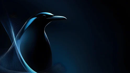 Elegant Penguin in Futuristic Digital Art with Blue Highlights.