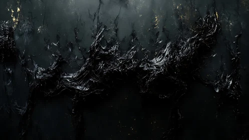 Viscous black ridgeline coils across a dim metallic void