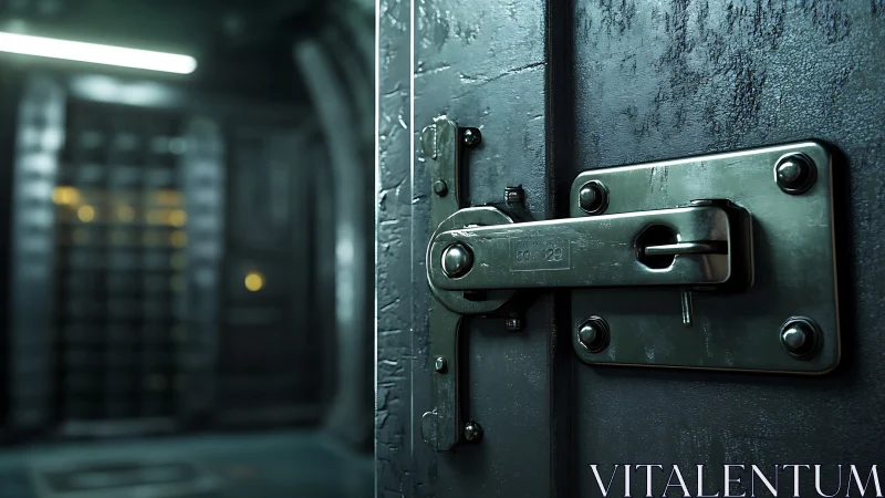 Steel latch vigil in a cold futuristic corridor hush.