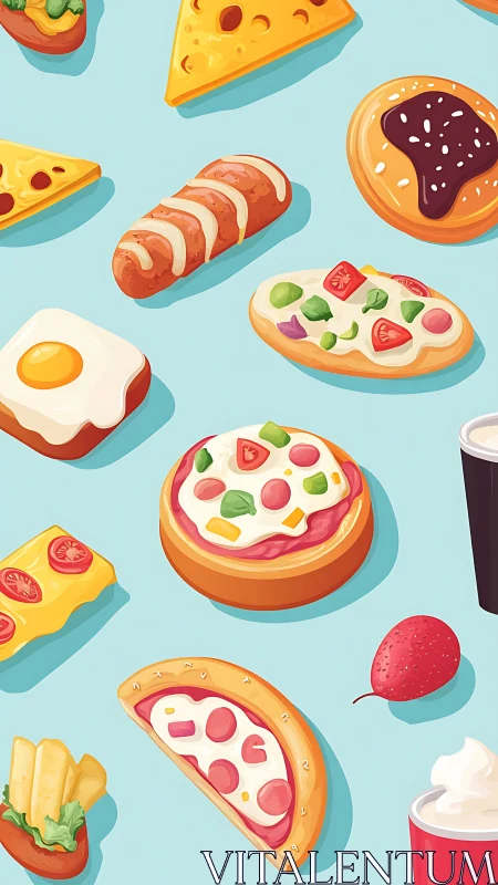 Playful fast food pattern in bright pastel illustration.