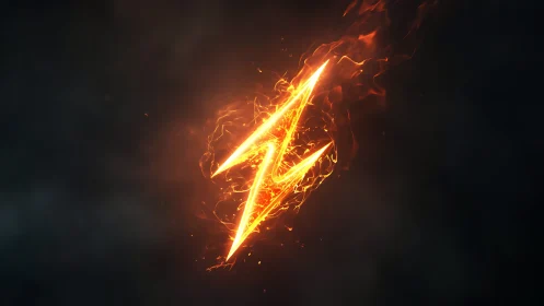 Luminous fiery lightning emblem on deep void background.