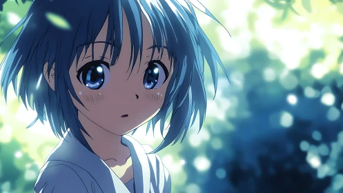 Backlit anime girl rendered with soft bokeh and cool color palette