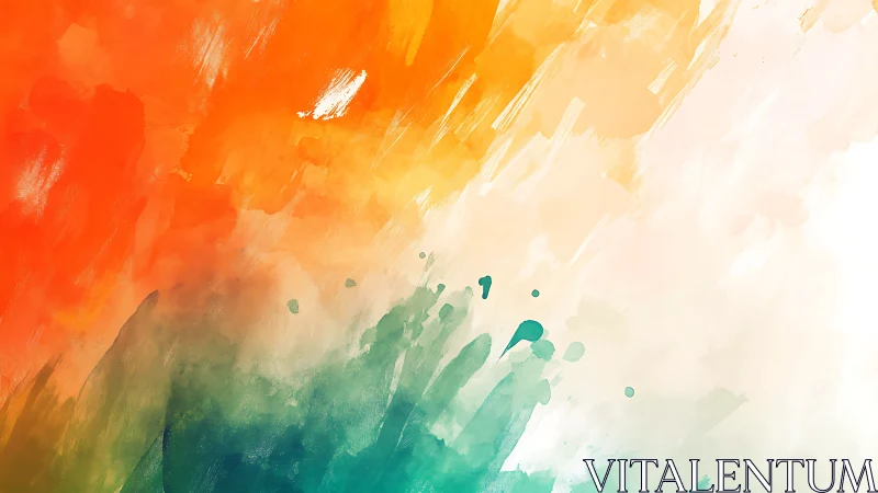 Diagonal abstract wash blends warm orange into cool teal