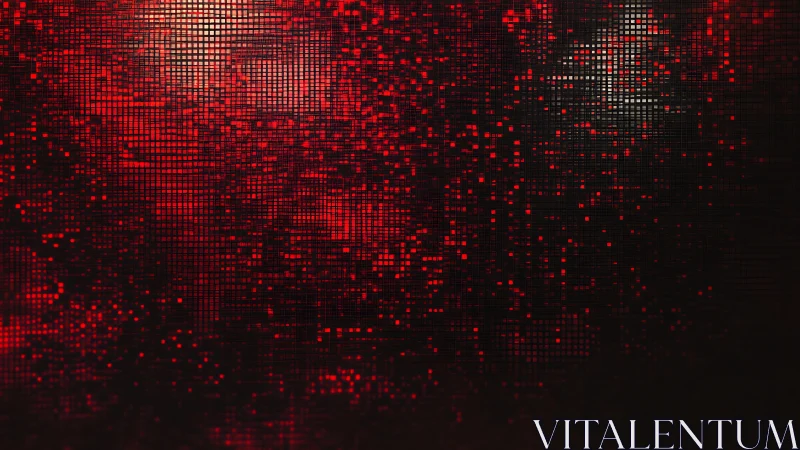 Glowing red digital grid shimmers with scattered light points