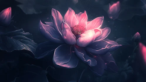 Ethereal Pink Lotus Blooming in Mystical Darkness
