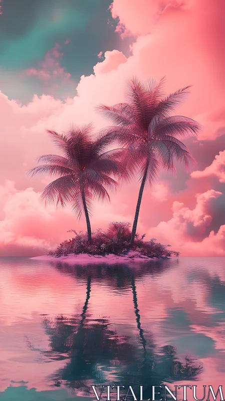 Tropical Island Paradise with Palm Trees at Sunset