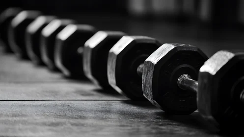 Strong black dumbbells rest in a row, ready for steady effort