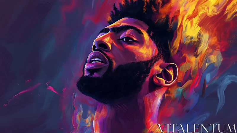 Radiant portrait of a dreamer glowing with bold color and fire.